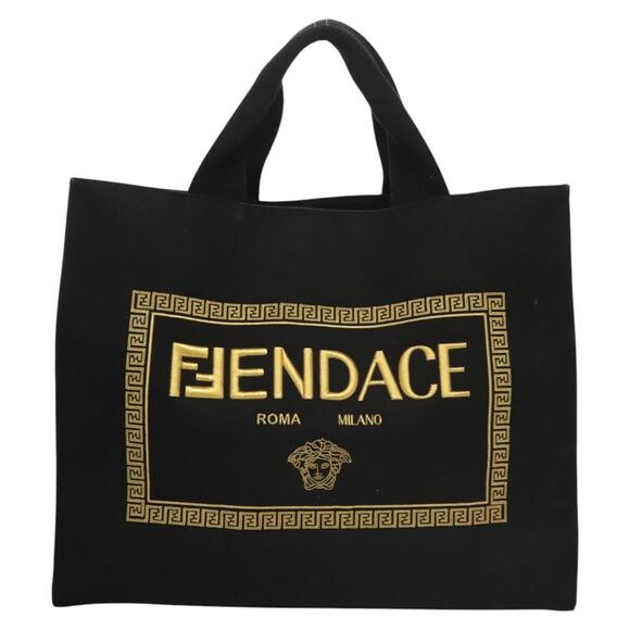 FENDI Versace Collaboration Fenderche Tote Bag Canvas Black - Picture 2 of 13